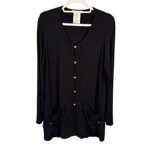 Zoe Black Button-Down Shirt with Knit Trim Size M Casual Minimalist Everyday